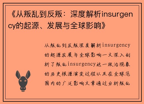 《从叛乱到反叛：深度解析insurgency的起源、发展与全球影响》